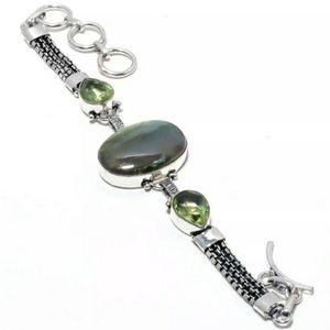 New Labradorite & Green Amethyst 925 Silver Bracelet.
